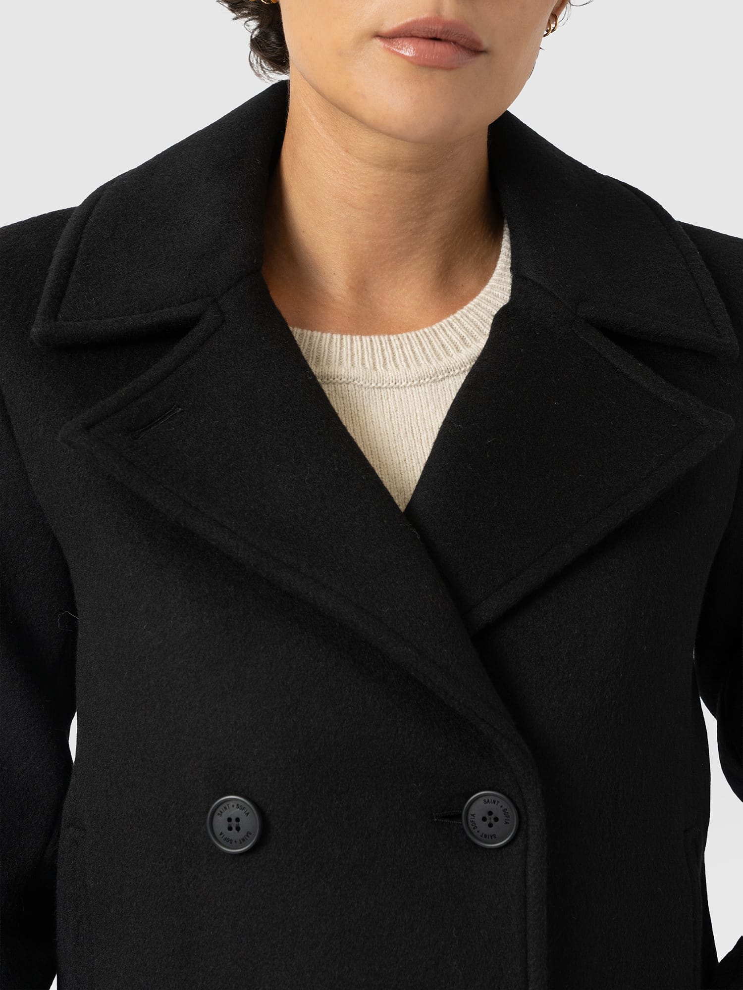 Quinn Pea Coat Black - Women's Coats | Saint and Sofia® EU