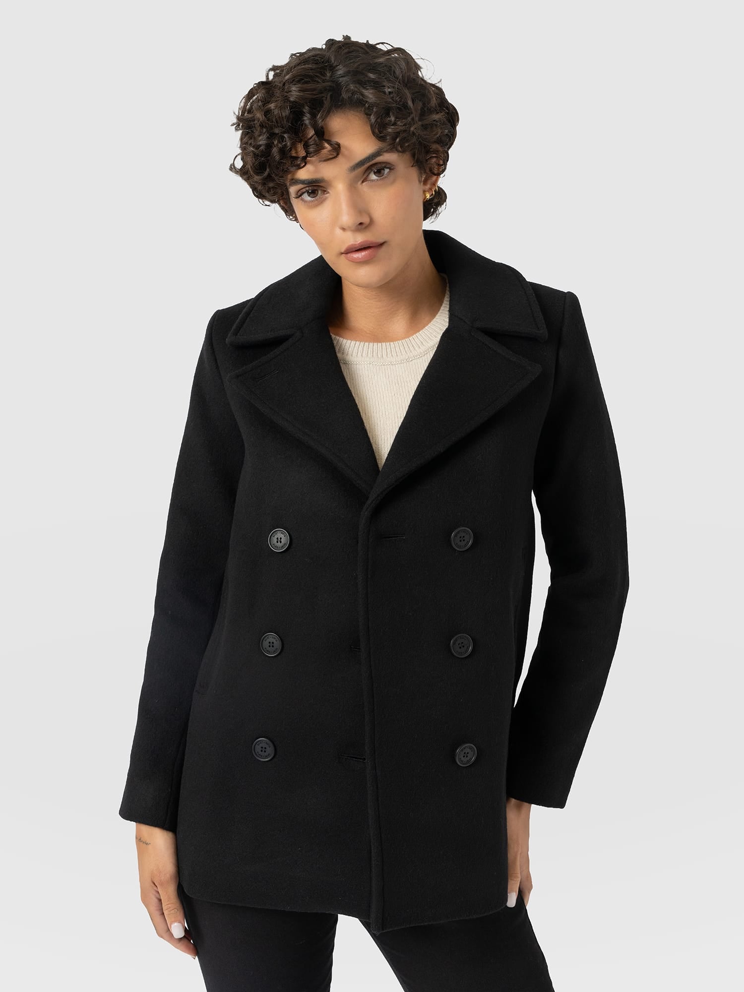 Quinn Pea Coat Black - Women's Coats | Saint and Sofia® EU