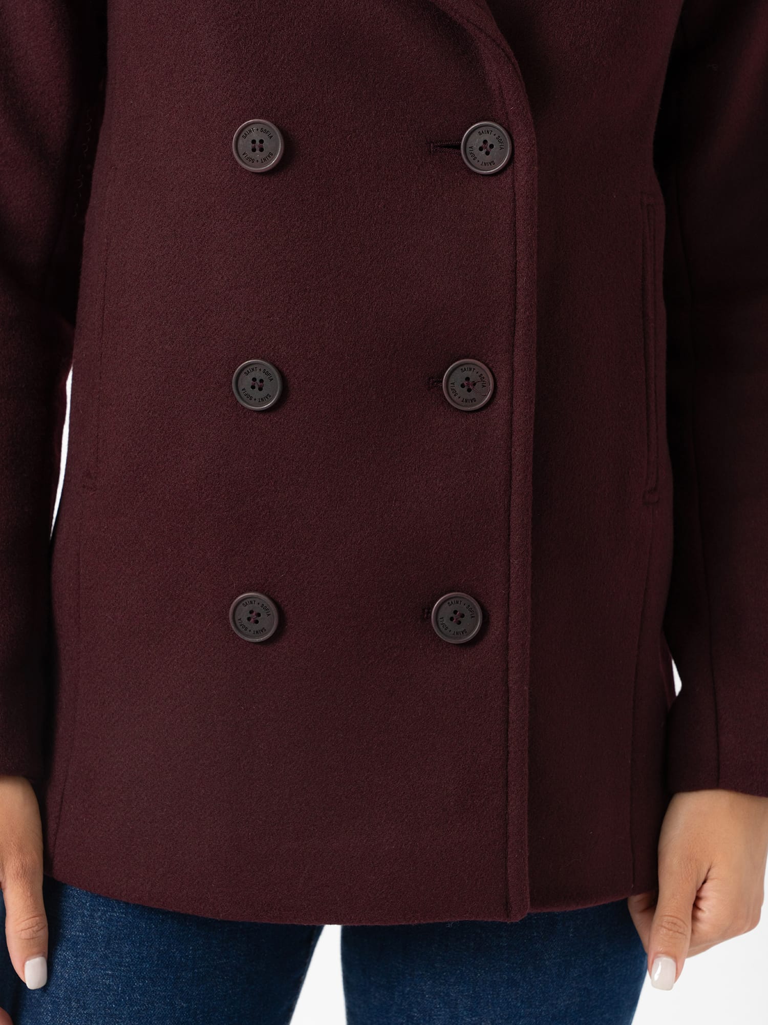 Quinn Pea Coat - Maroon - Women's Outerwears | Saint and Sofia® EU