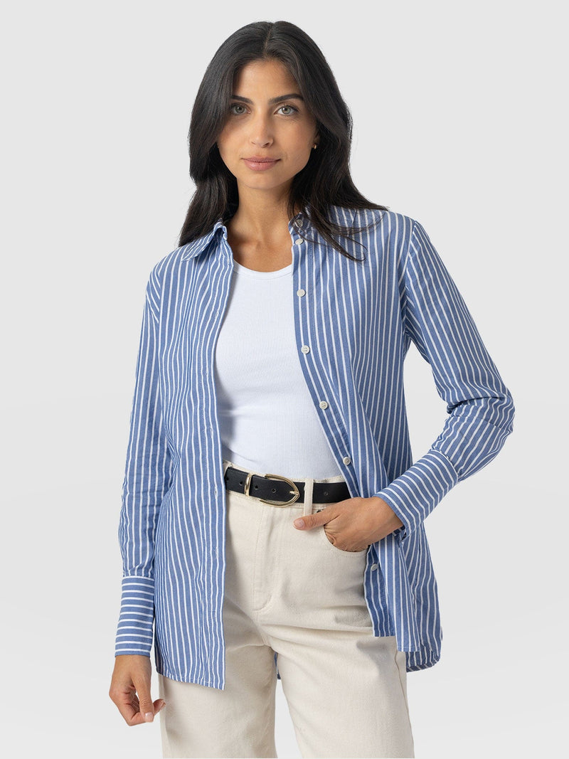 Raegan Tie Shirt - Blue Stripe - Women's Blouses | Saint + Sofia® EU