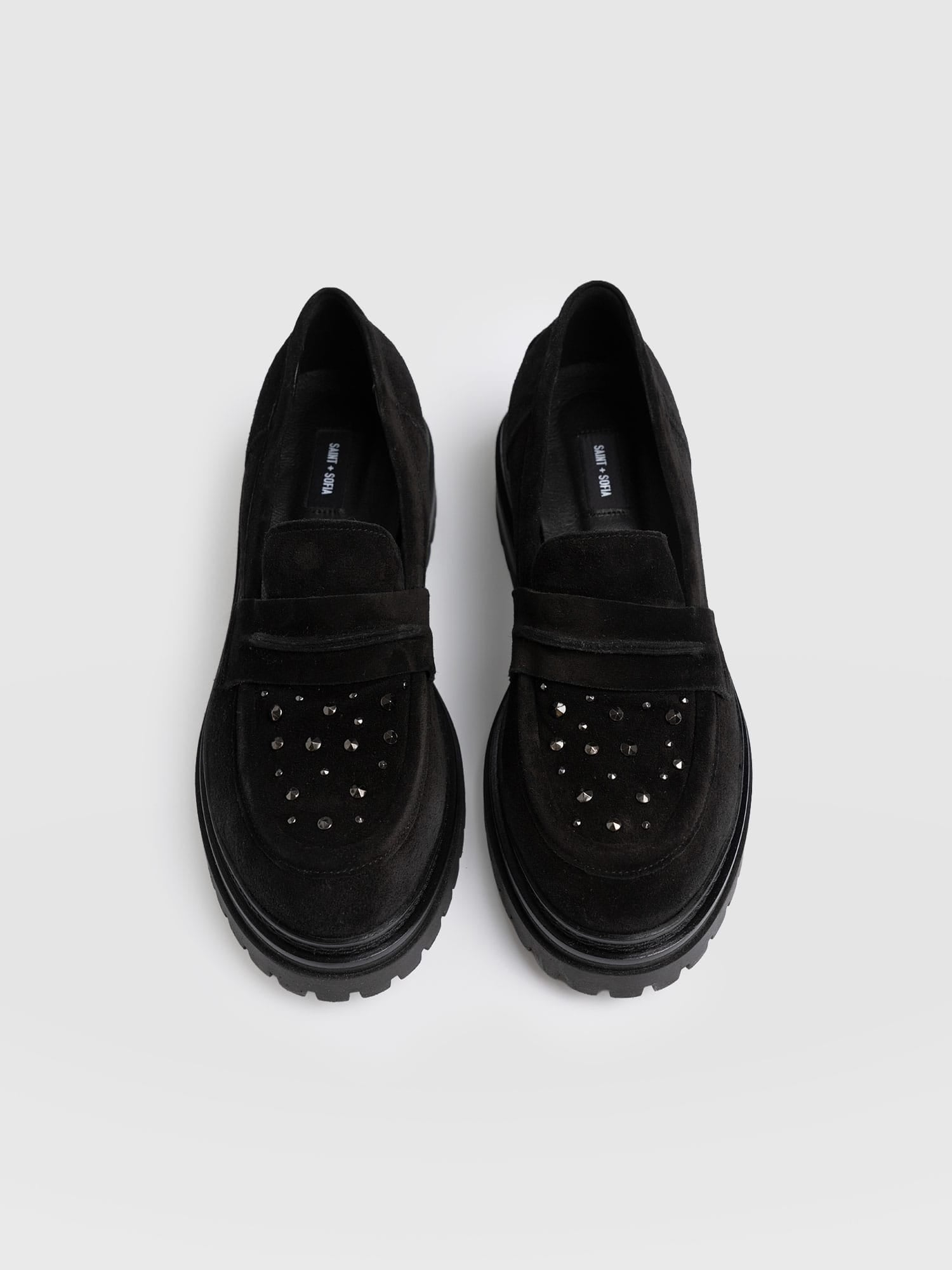 Raine Studded Loafer Black Suede- Women's Loafers | Saint + Sofia® EU