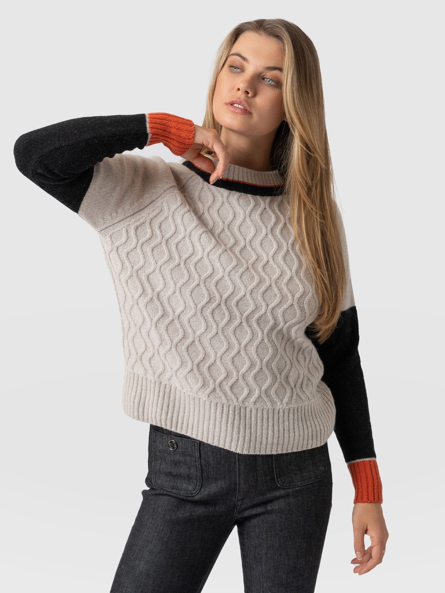 Rayner Cashmere Jumper Black/Beige/Orange - Women's Jumper | Saint + Sofia® EU