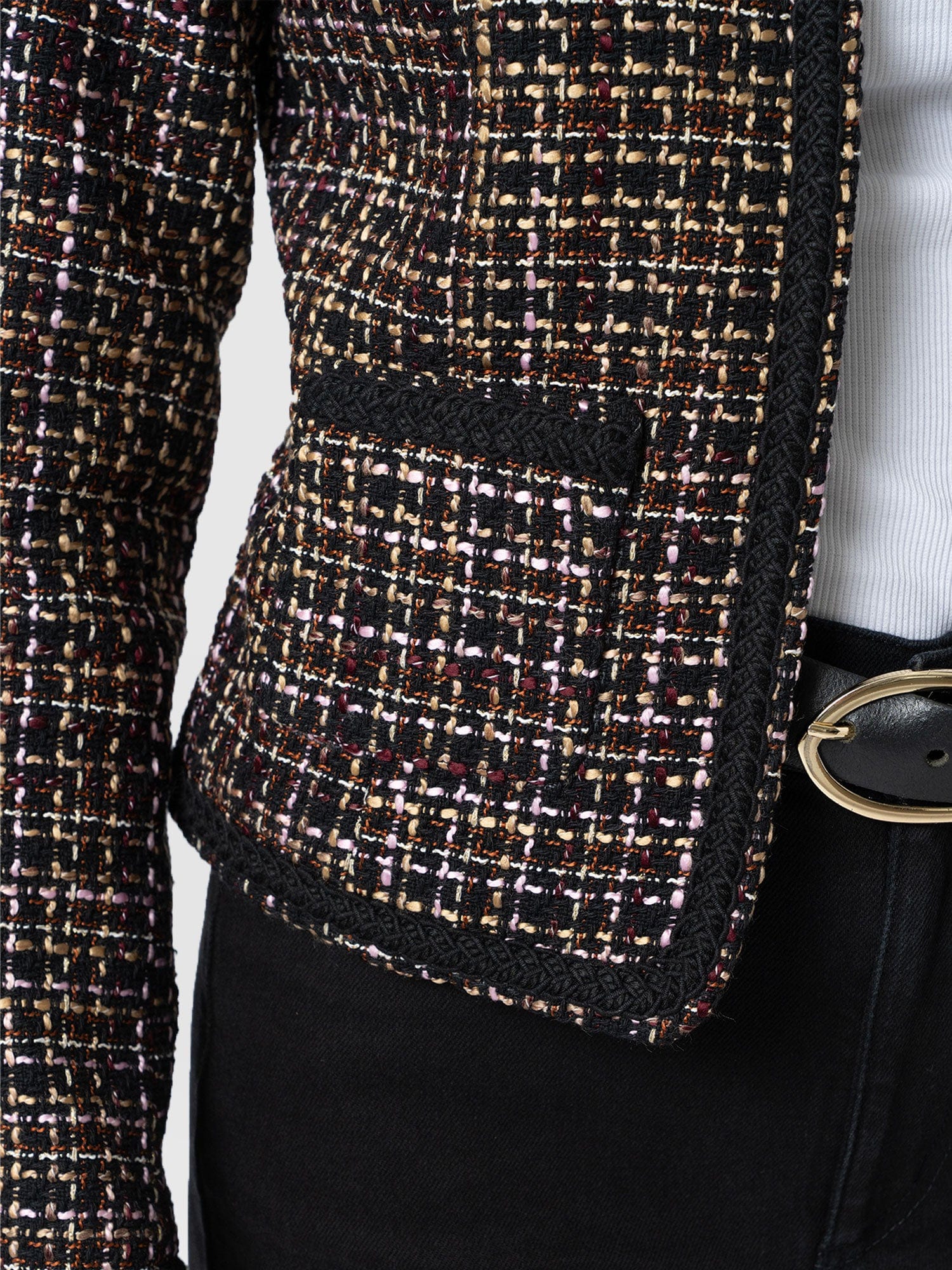 Rayner Jacket - Black/Burgundy/Gold Boucle - Women's Jackets | Saint + Sofia® EU