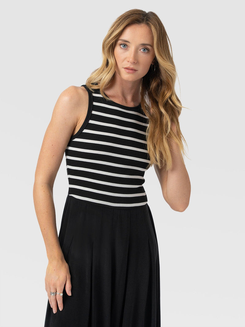 Renee Contrast Dress - Black & White Stripe - Women's Dresses | Saint + Sofia® EU