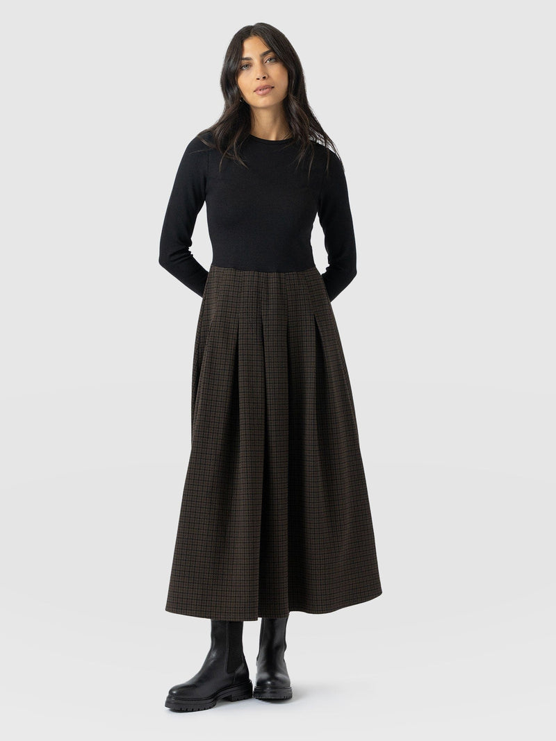 Renee Contrast Long Sleeve Dress - Brown Check - Women's Dresses | Saint + Sofia® EU
