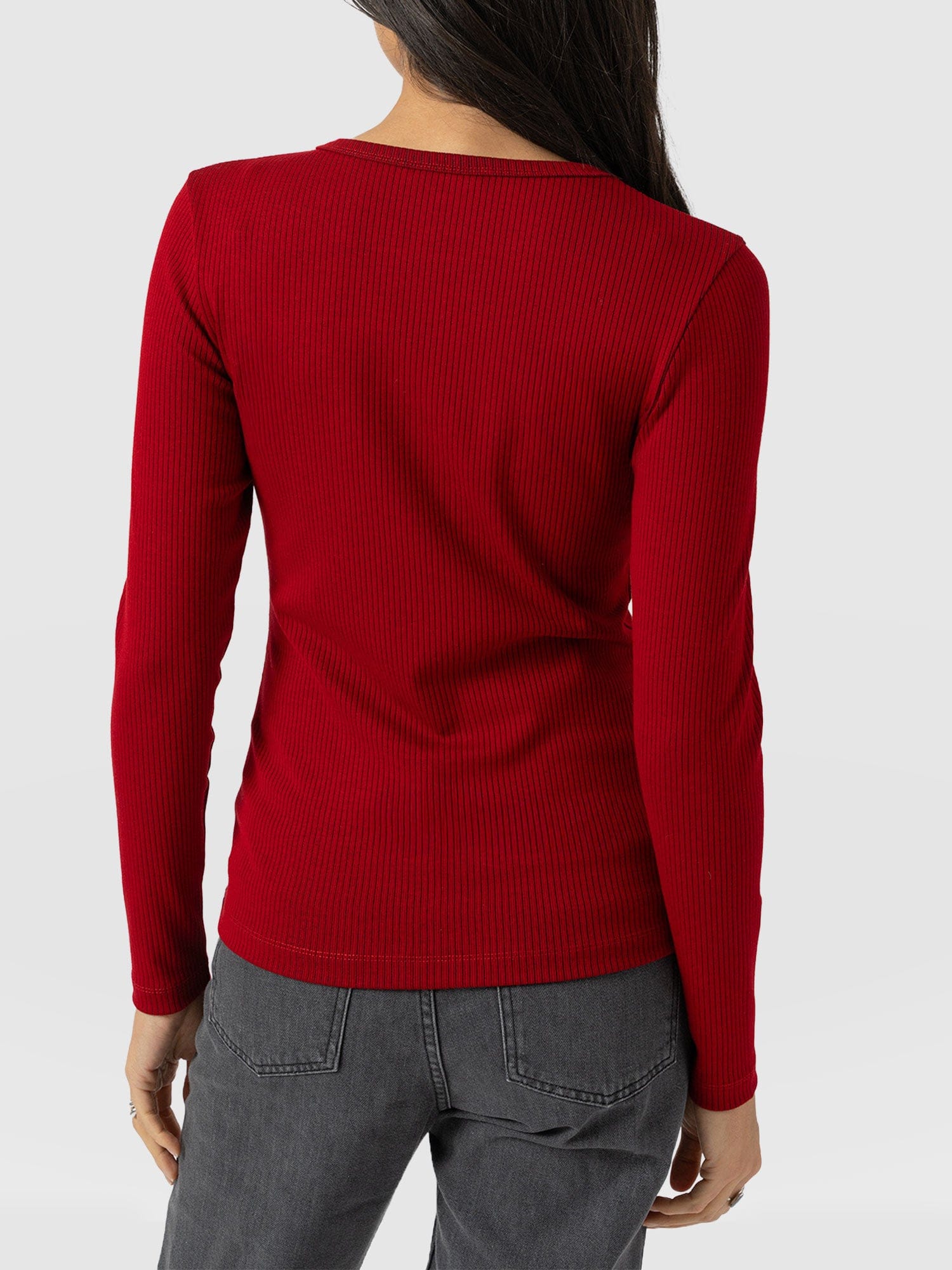 Ribbed Long Sleeve Tee - Deep Red - Women's T-shirts | Saint and Sofia® EU