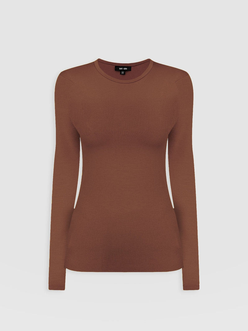Ribbed Long Sleeve Tee - Russet Brown - Women's T-shirts | Saint + Sofia® EU