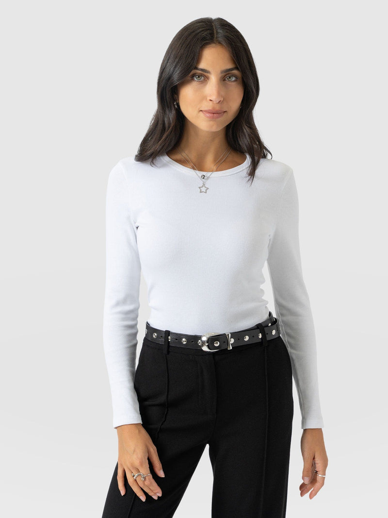 Ribbed Long Sleeve Tee - White - Women's T-shirts | Saint and Sofia® EU