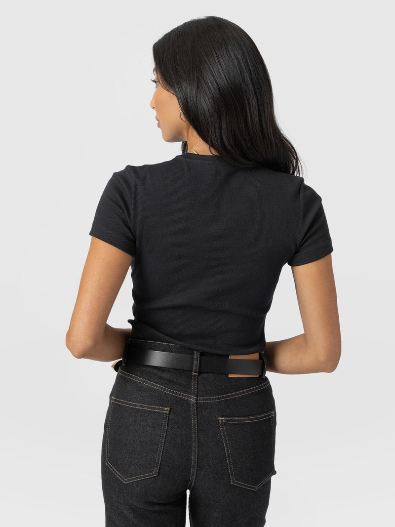 Ribbed Short Sleeve Tee - Black - Women's T-shirts | Saint + Sofia? EU