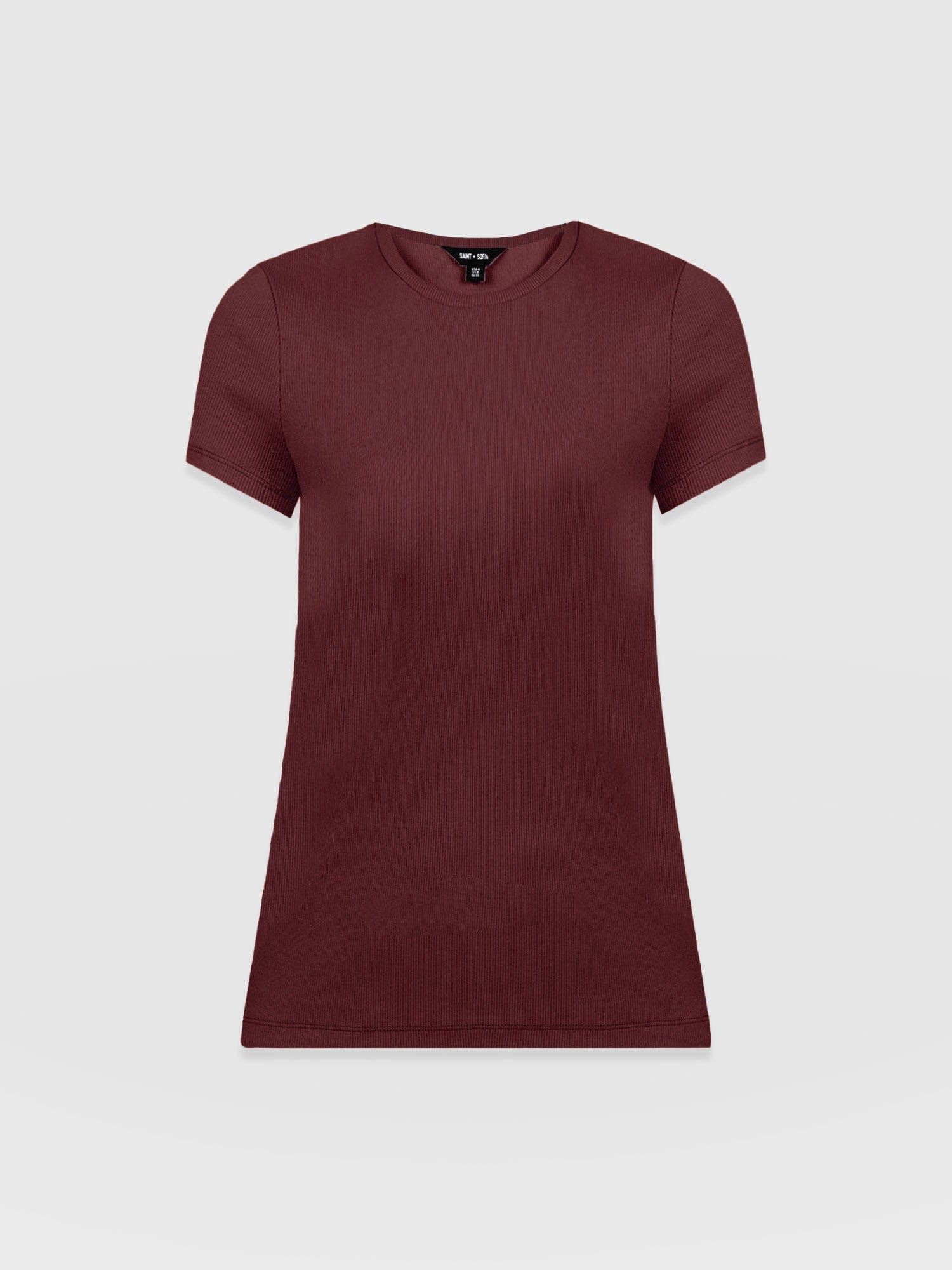 Ribbed Short Sleeve Tee - Burgundy - Women's T-shirts | Saint + Sofia® EU