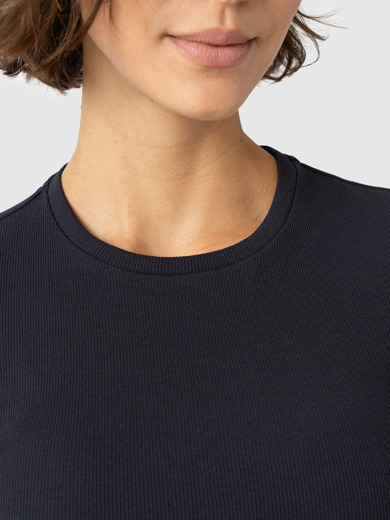 Ribbed Short Sleeve Tee - Navy - Women's T-shirts | Saint + Sofia? EU