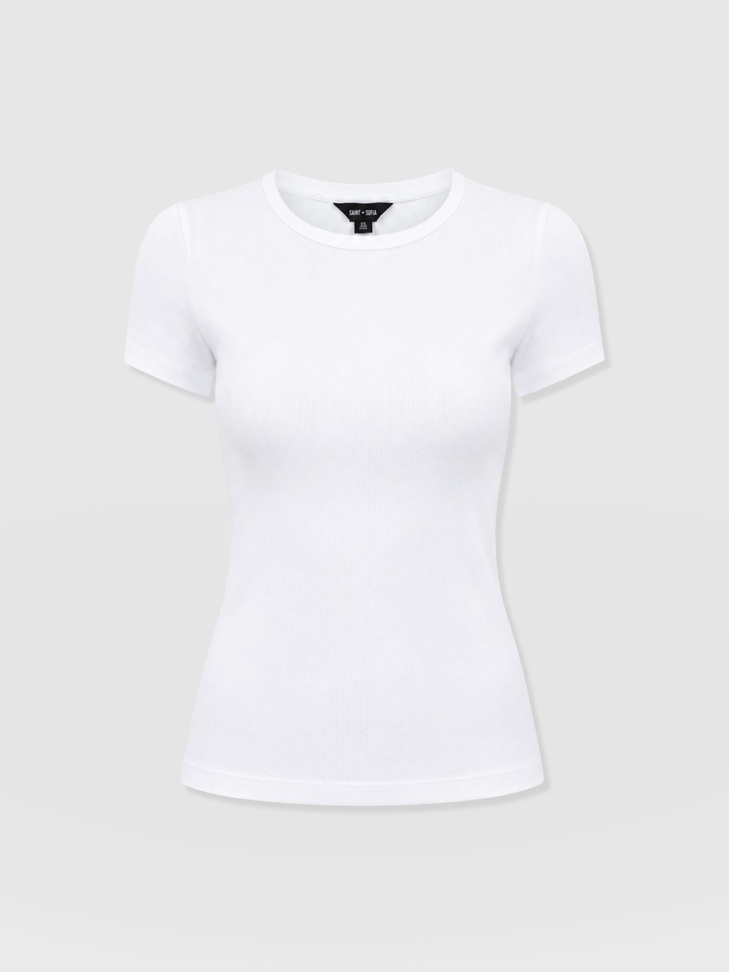 Ribbed Short Sleeve Tee - White - Women's T-shirts | Saint and Sofia® EU