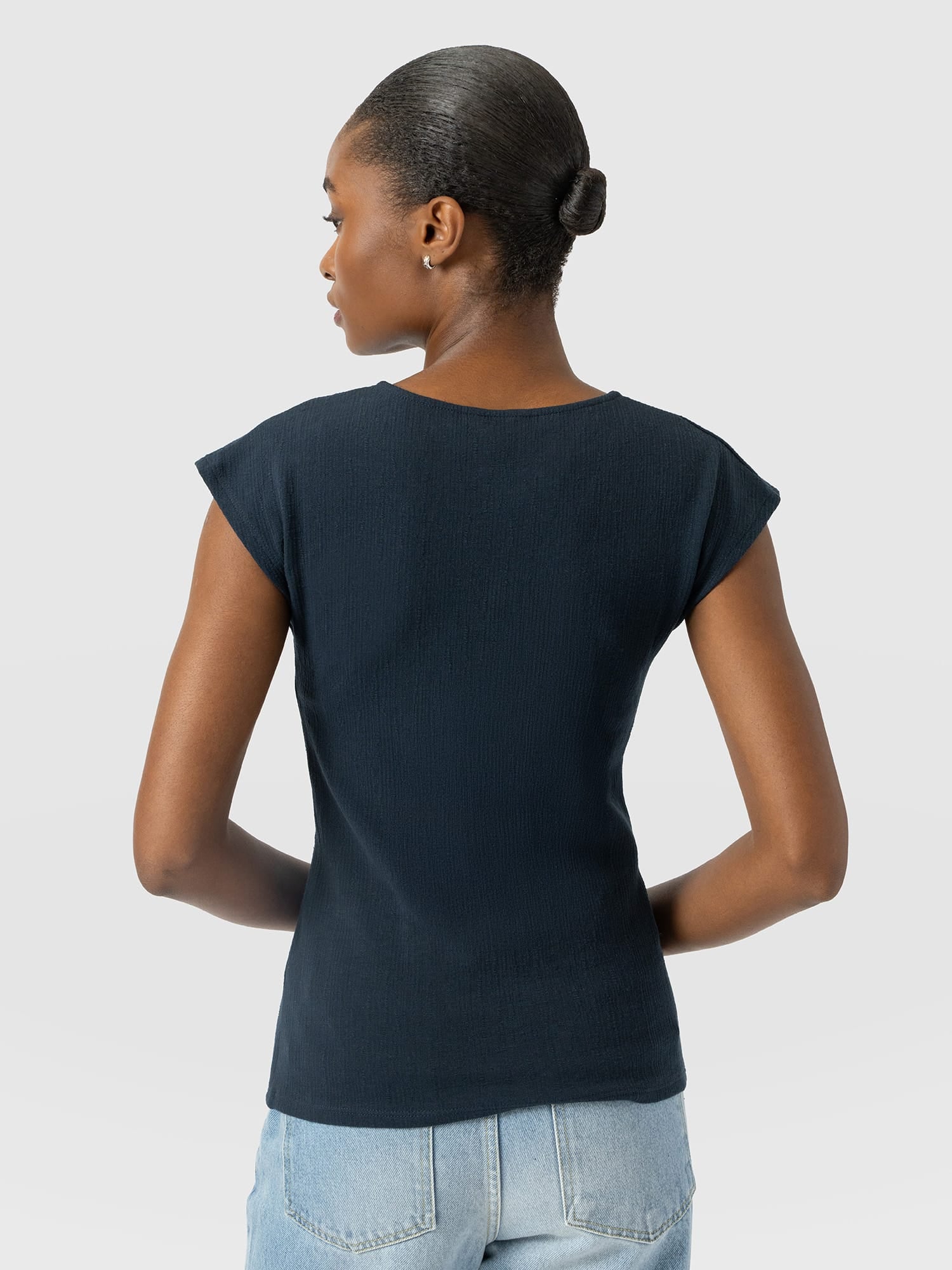 Rosa Wrap Top - Navy Textured - Women's T-shirts | Saint and Sofia® EU