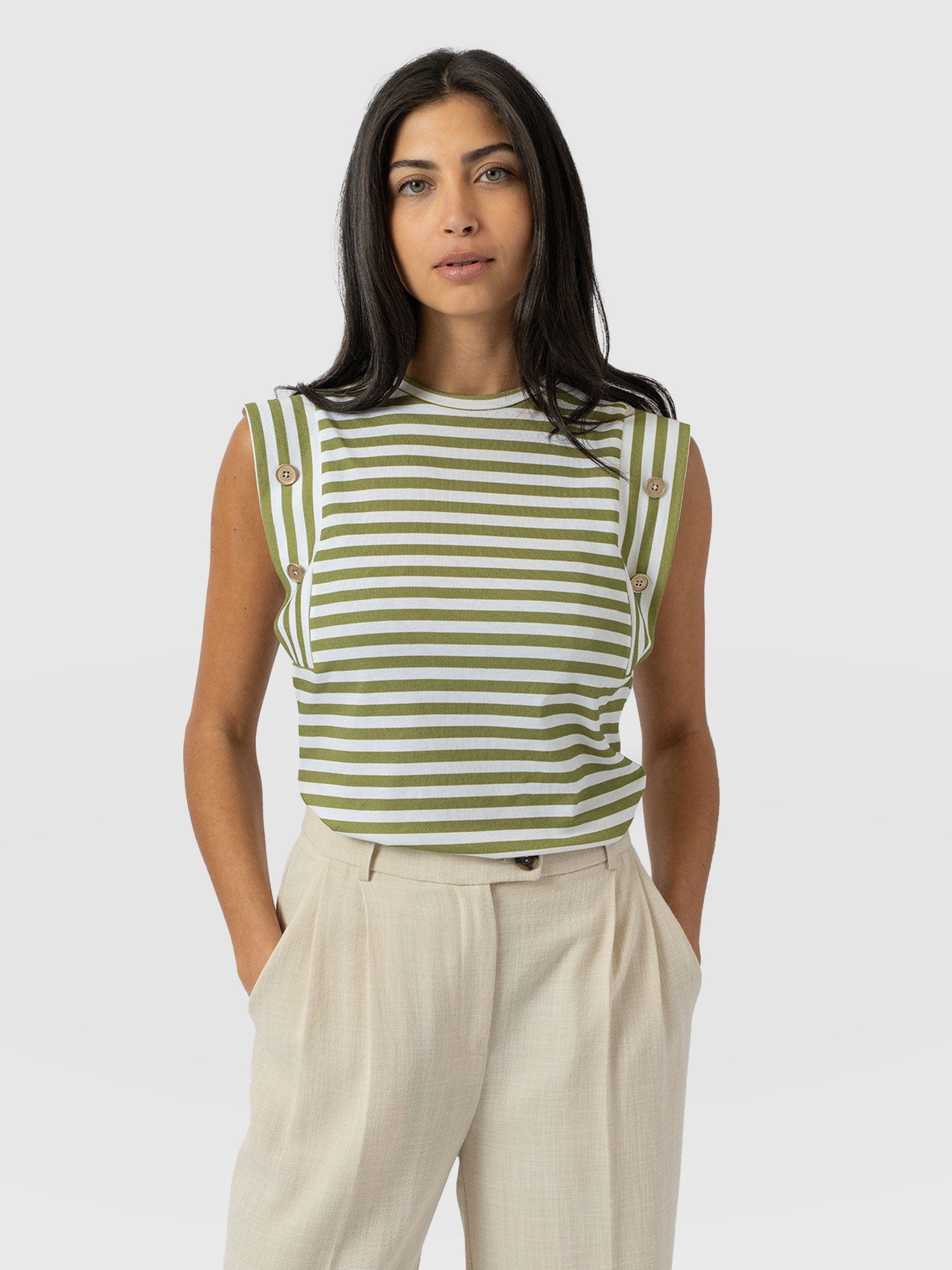 Rowan Tee - Green Stripe - Women's T-Shirts | Saint + Sofia® EU