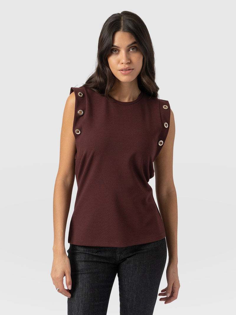 Rowan Tee Maroon Eyelet - Women's T-Shirts | Saint and Sofia® EU
