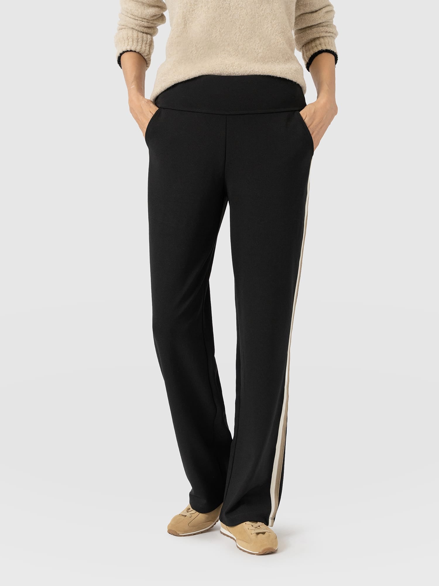 Runway Pant - Black - Cream/Beige Stripe - Women's Trousers | Saint and Sofia® EU