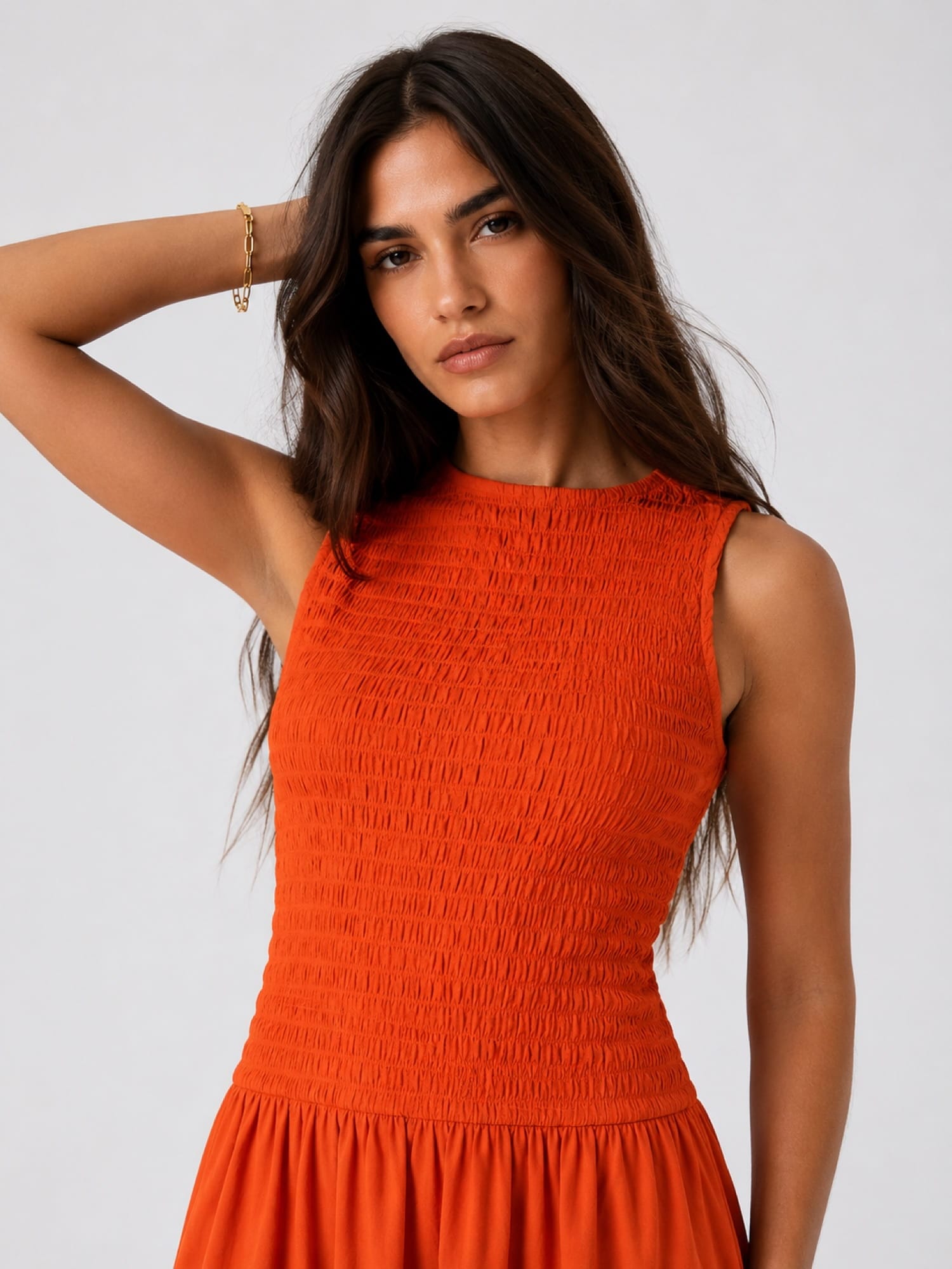 Sadie Shirring Dress - Burnt Orange - Women's Dresses | Saint and Sofia® EU