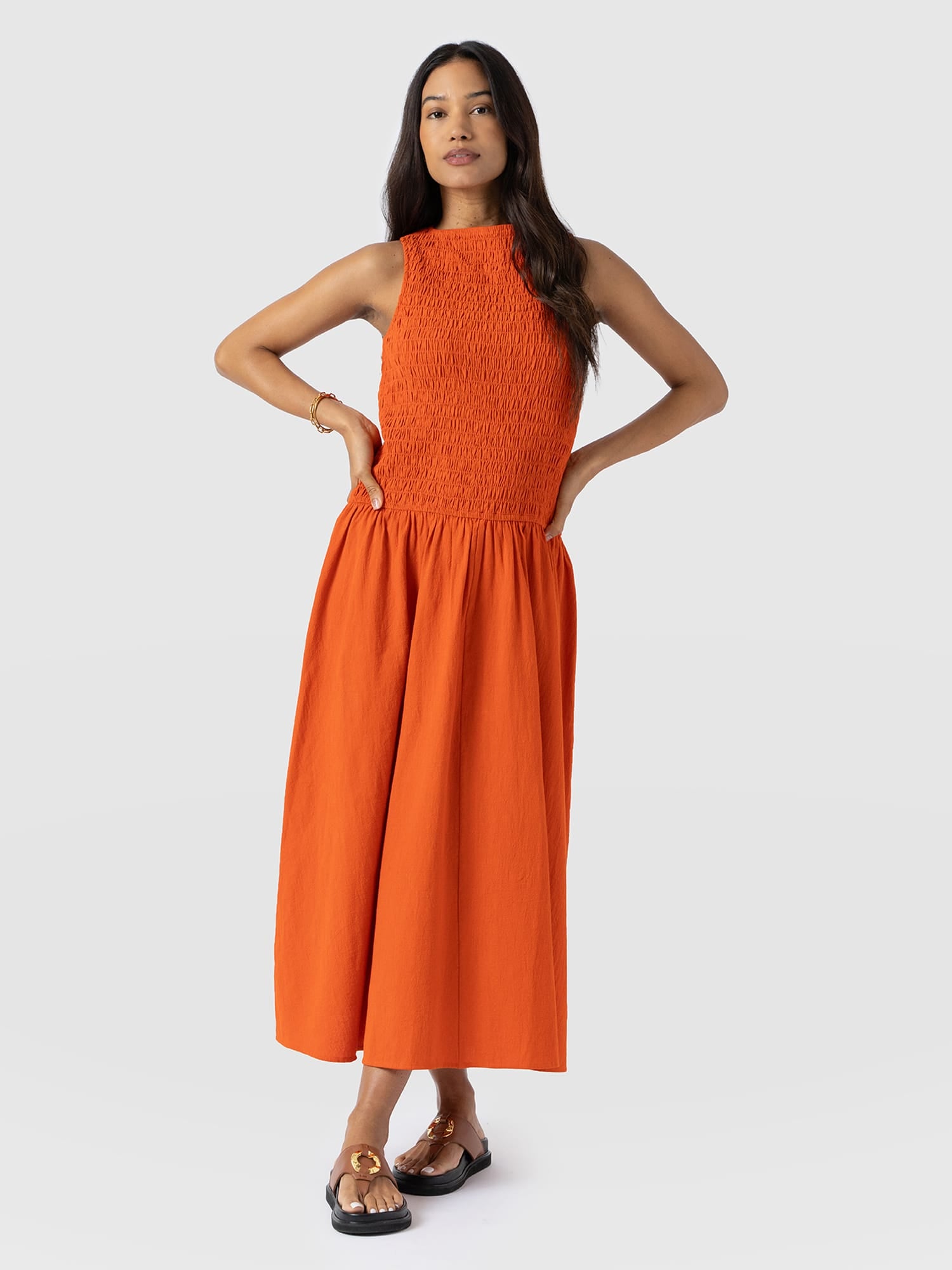 Sadie Shirring Dress - Burnt Orange - Women's Dresses | Saint + Sofia® EU