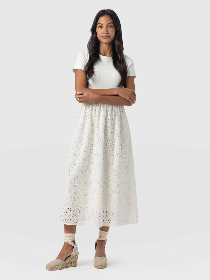 Sophia Contrast Dress - White Broderie - Women's Dresses | Saint + Sofia® EU