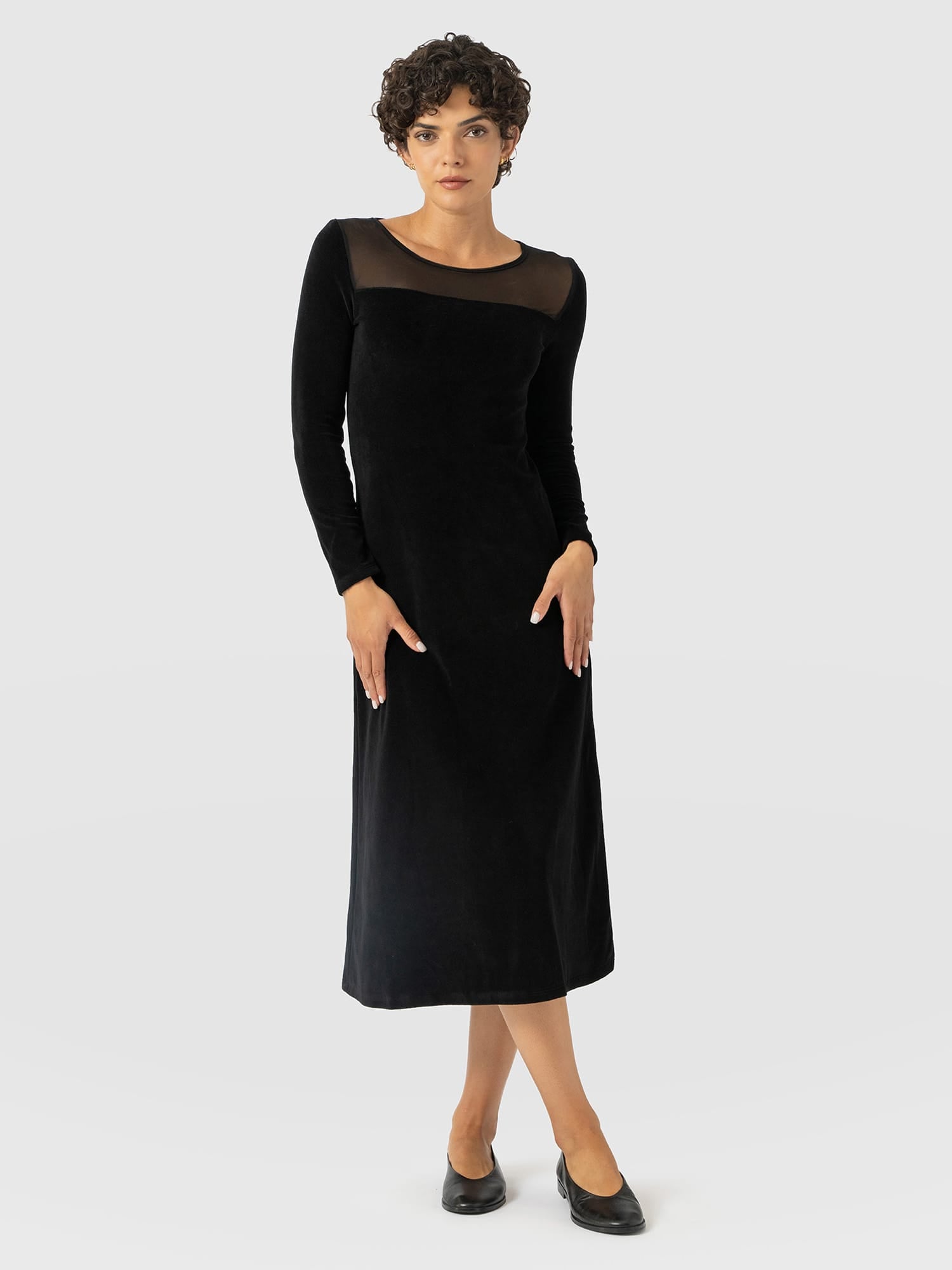 Storm Mesh Long Sleeve Dress - Black Velvet - Women's Dresses | Saint and Sofia® EU