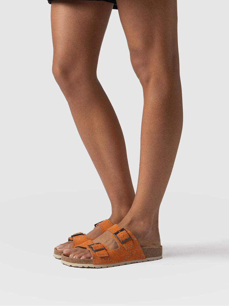 Studded Sutton Slides Orange - Women's Sandals | Saint + Sofia® EU