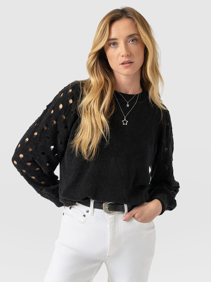 Suki Lace Hole Knit Black - Women's Knitwear | Saint + Sofia® EU