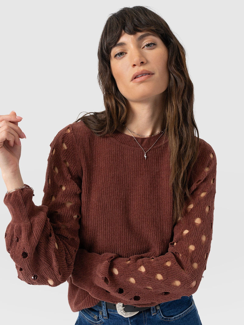Suki Lace Hole Knit - Mauve - Women's Jumpers | Saint + Sofia® EU