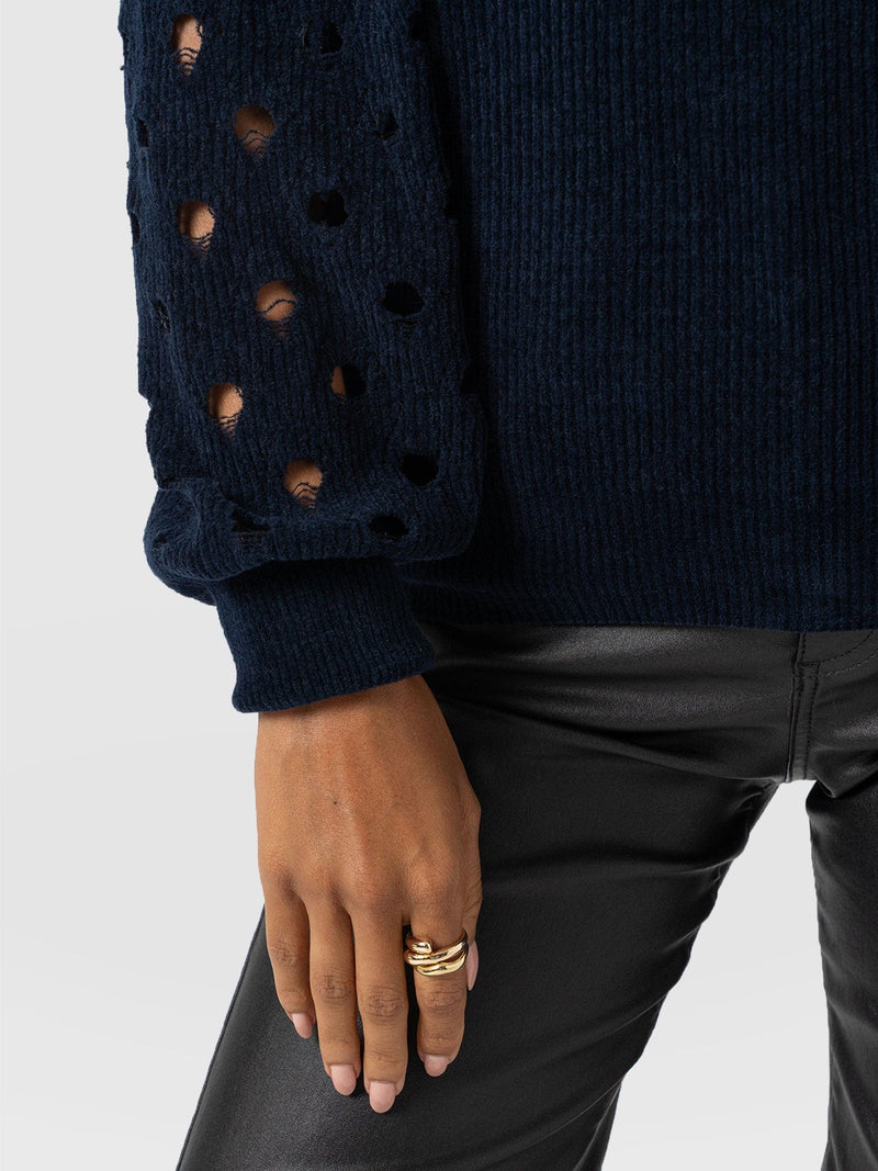 Suki Lace Hole Knit - Navy - Women's Jumpers | Saint + Sofia® EU