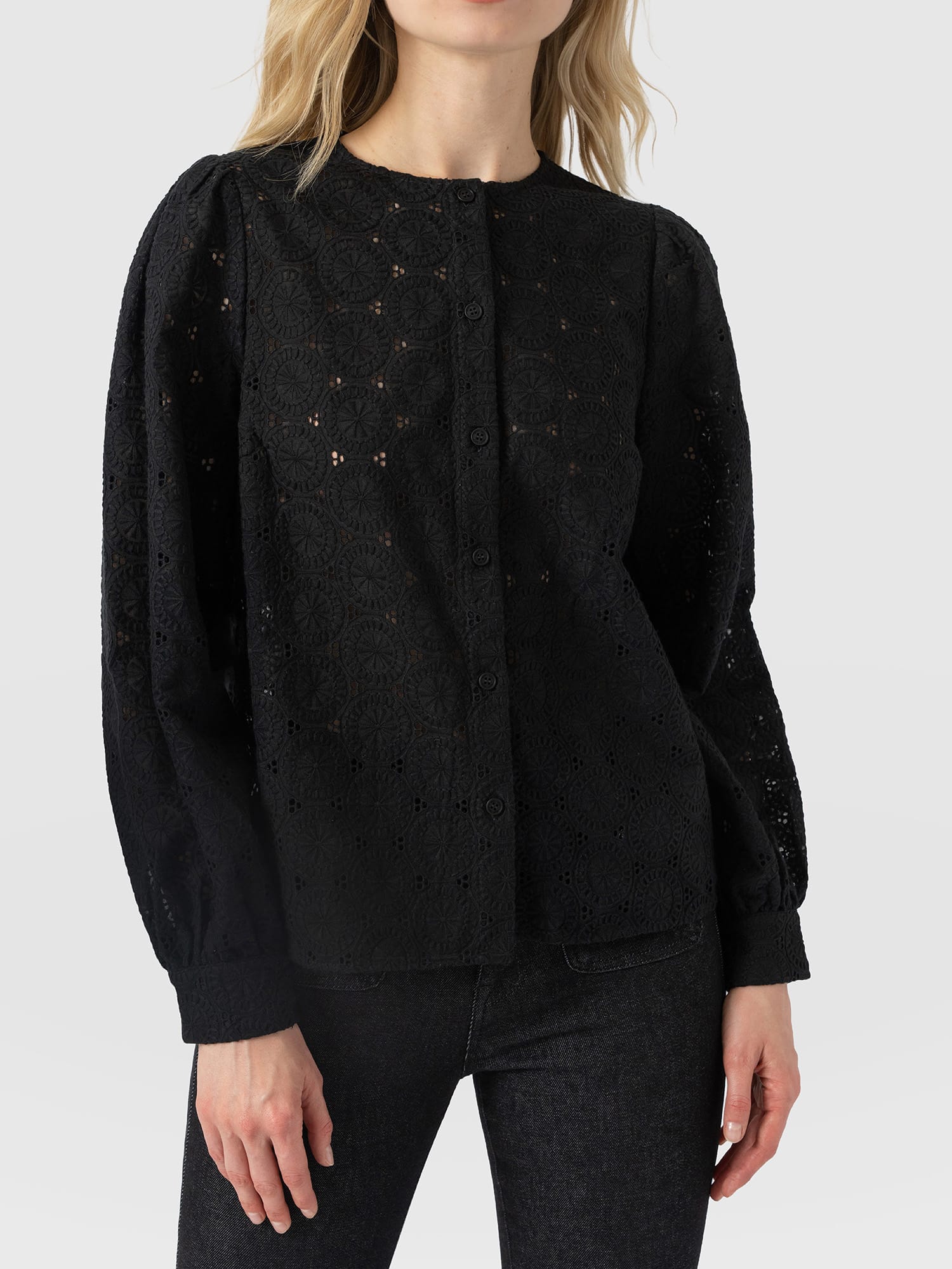 Tabitha Blouse Black Broderie - Women's Blouses | Saint and Sofia® EU