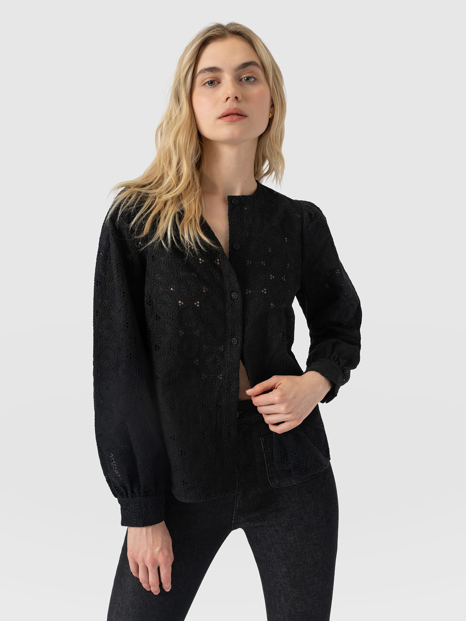 Tabitha Blouse Black Broderie - Women's Blouses | Saint and Sofia® EU