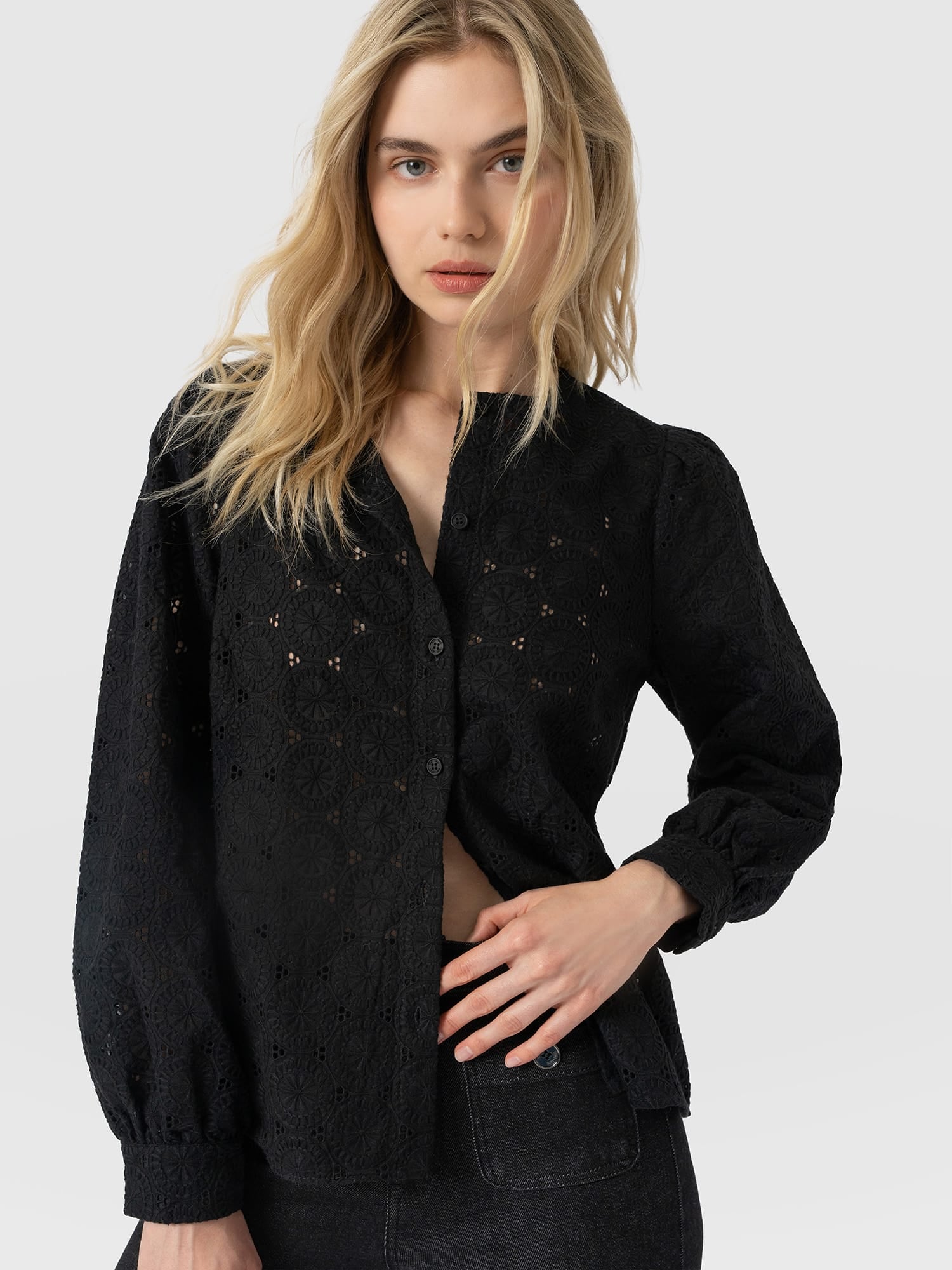 Tabitha Blouse Black Broderie - Women's Blouses | Saint and Sofia® EU