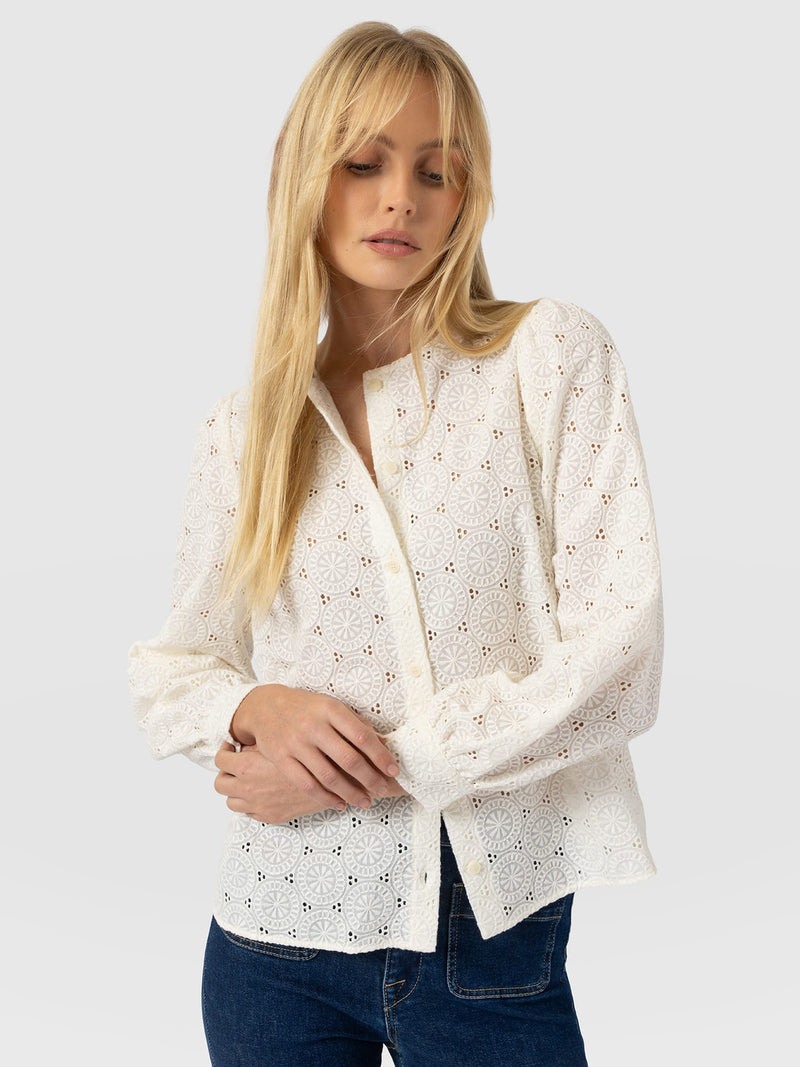 Tabitha Blouse Cream Broderie - Women's Blouses | Saint and Sofia® EU