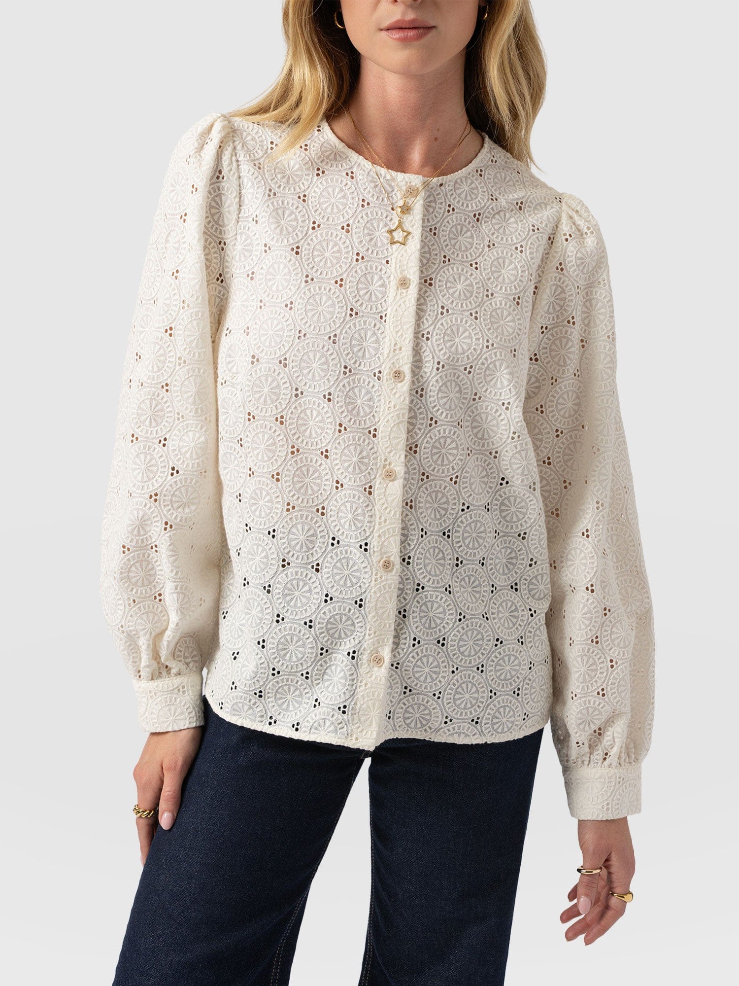 Tabitha Blouse Cream Broderie - Women's Blouses | Saint + Sofia® EU