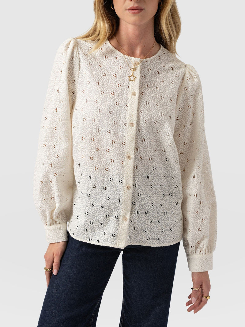 Tabitha Blouse Cream Broderie - Women's Blouses | Saint + Sofia® EU