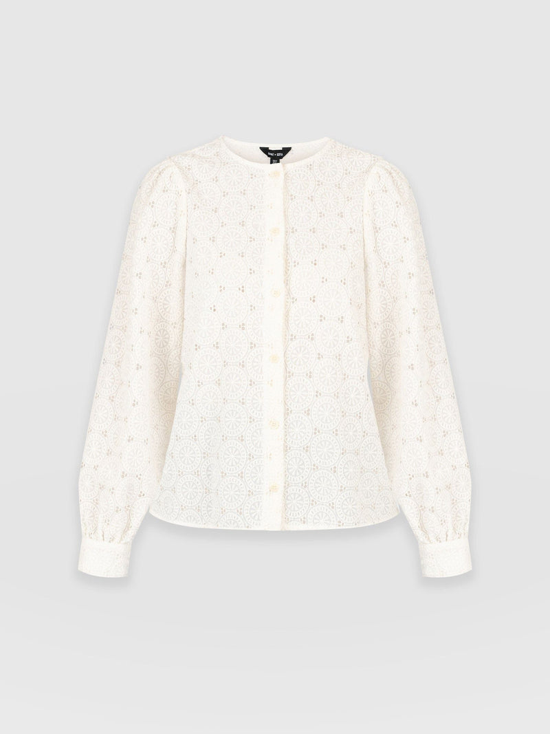 Tabitha Blouse Cream Broderie - Women's Blouses | Saint + Sofia® EU