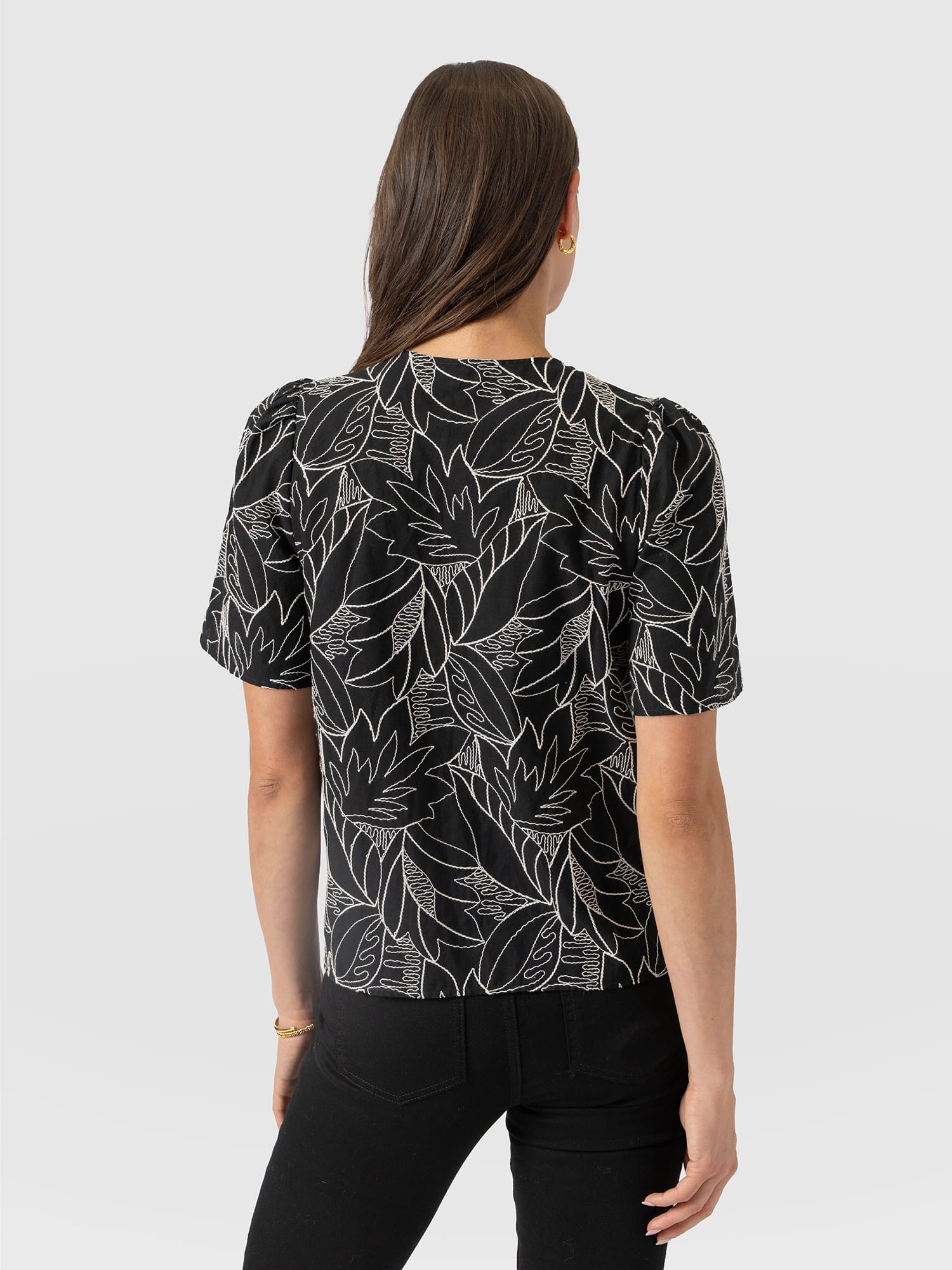 Tabitha Short Sleeve Blouse - Black Embroidered - Women's Blouses | Saint and Sofia® EU