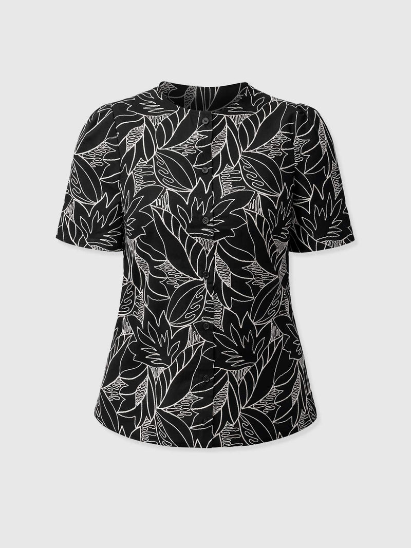 Tabitha Short Sleeve Blouse - Black Embroidered - Women's Blouses | Saint + Sofia® EU