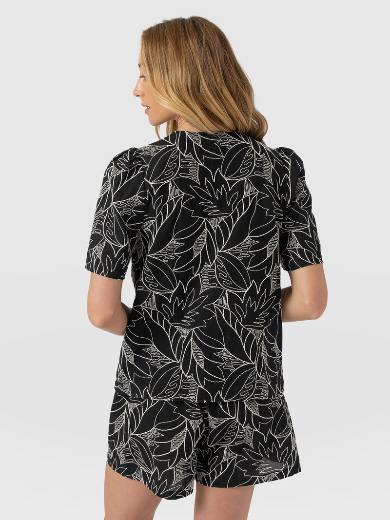 Tabitha Short Sleeve Blouse - Black Embroidered - Women's Blouses | Saint + Sofia® EU
