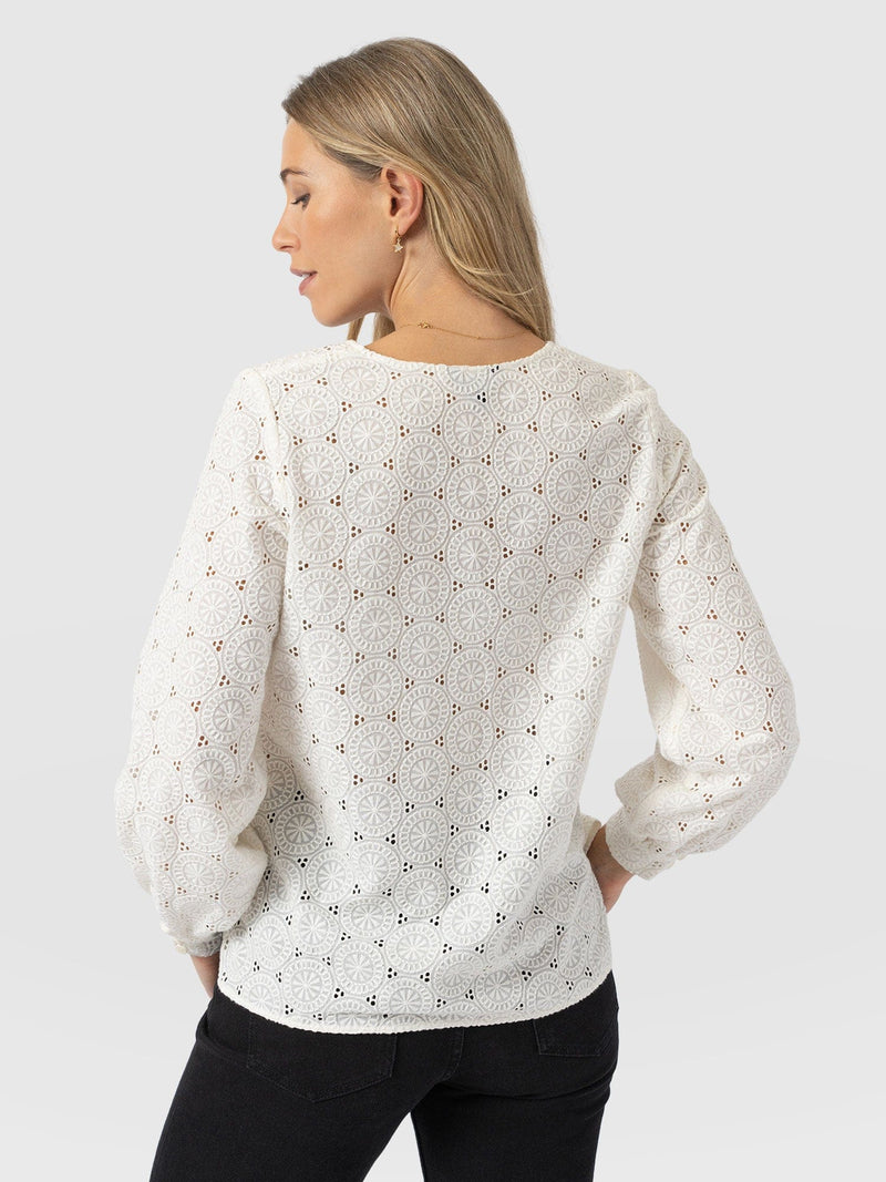 Tabitha V Neck Blouse - Cream Broderie - Women's Blouses | Saint + Sofia® EU