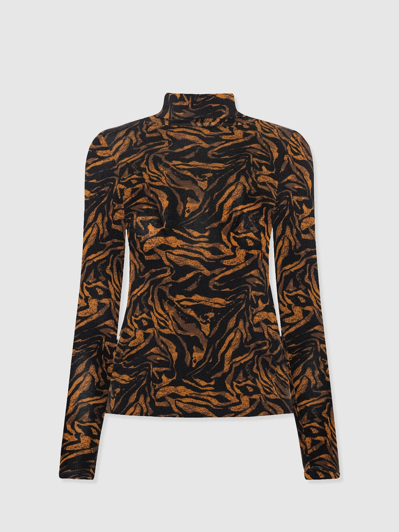 Tempest Roll Neck - Brown Zebra - Women's T-shirts | Saint + Sofia® EU
