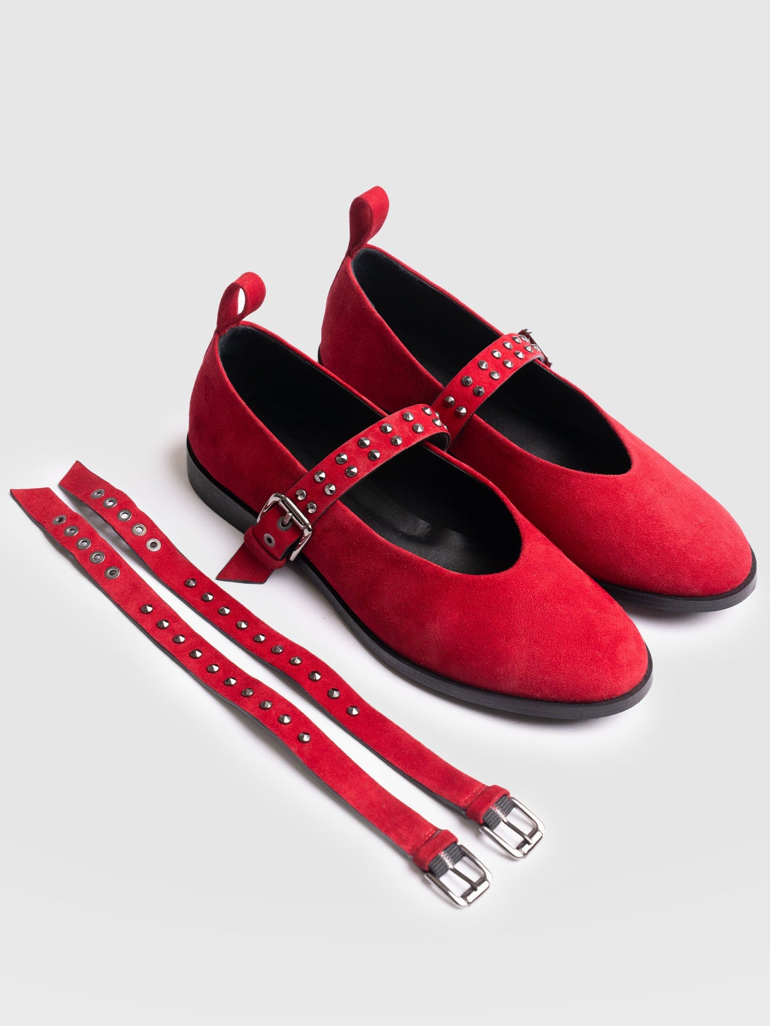 Vega Studded Ballerina Flats - Red Suede - Women's Shoes | Saint + Sofia® EU