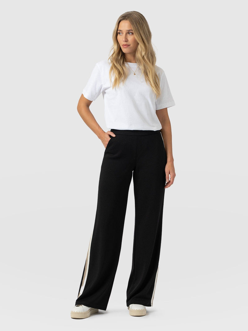 Victory Straight Leg Pant - Black - Cream/Beige Stripe - Women's Trousers | Saint + Sofia® EU