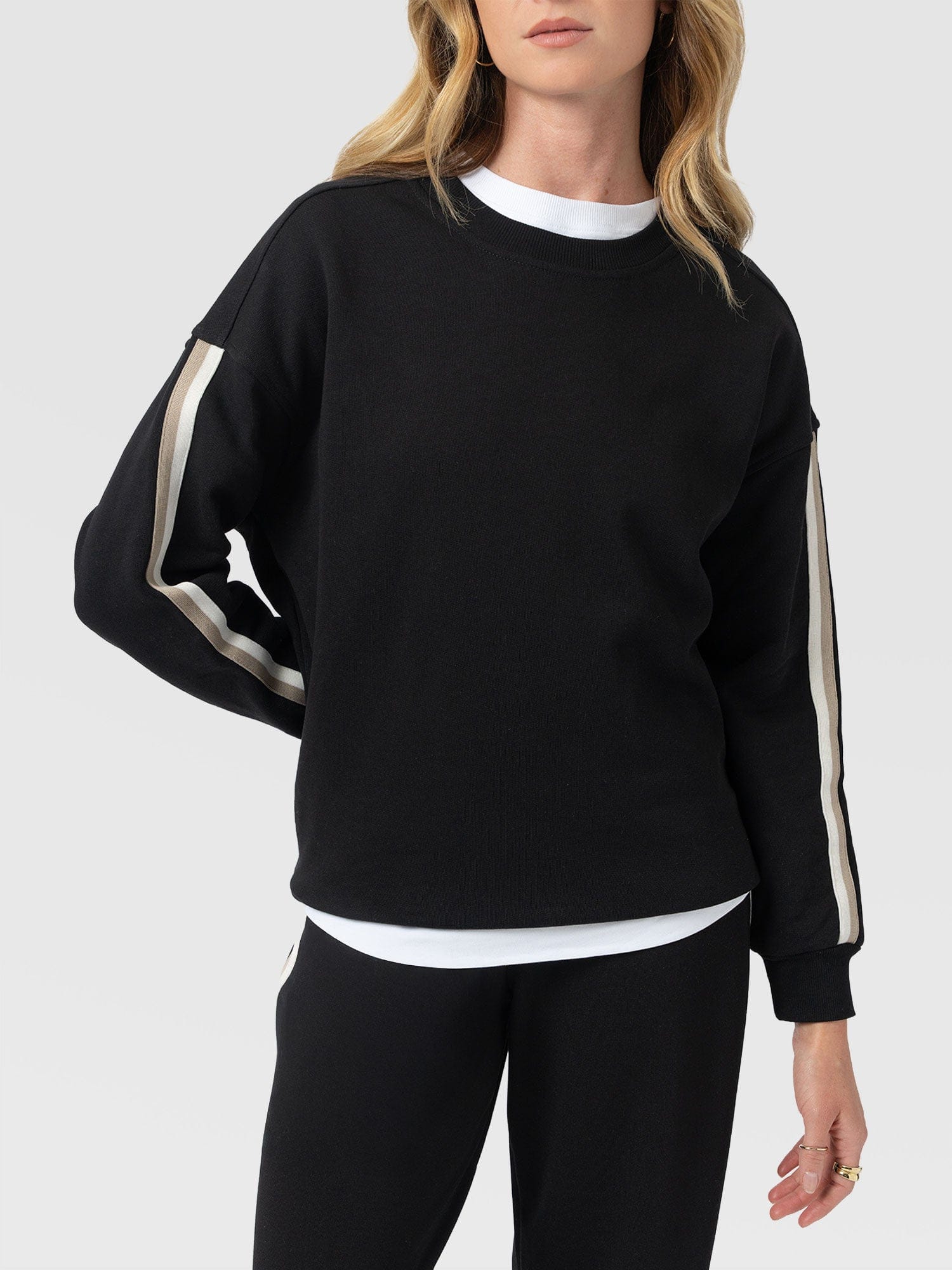 Hoxton Sweatshirt - Black - Cream/Beige Stripe - Women's Jumpers | Saint and Sofia® EU
