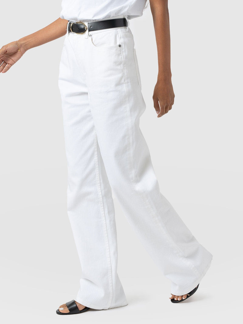 Adjustable Wide Leg Jean - White - Women's Denims | Saint + Sofia® EU