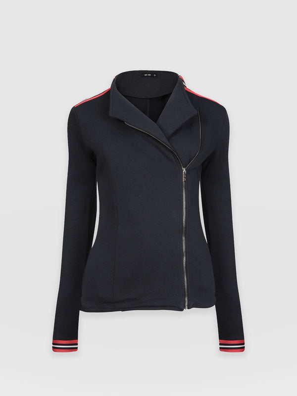 Cotton Biker Jacket Navy Stripe - Women's Jackets | Saint + Sofia® EU