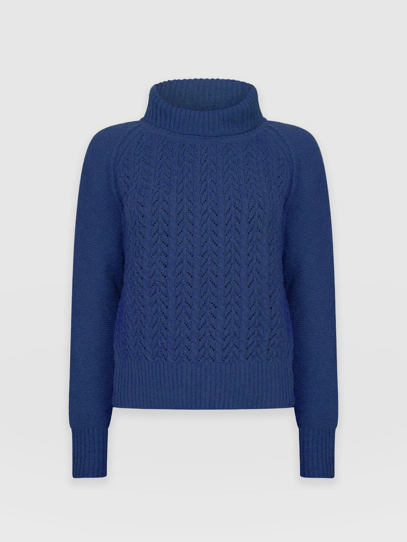 Glen Cable Knit Jumper Blue - Women's Jumpers | Saint + Sofia® EU