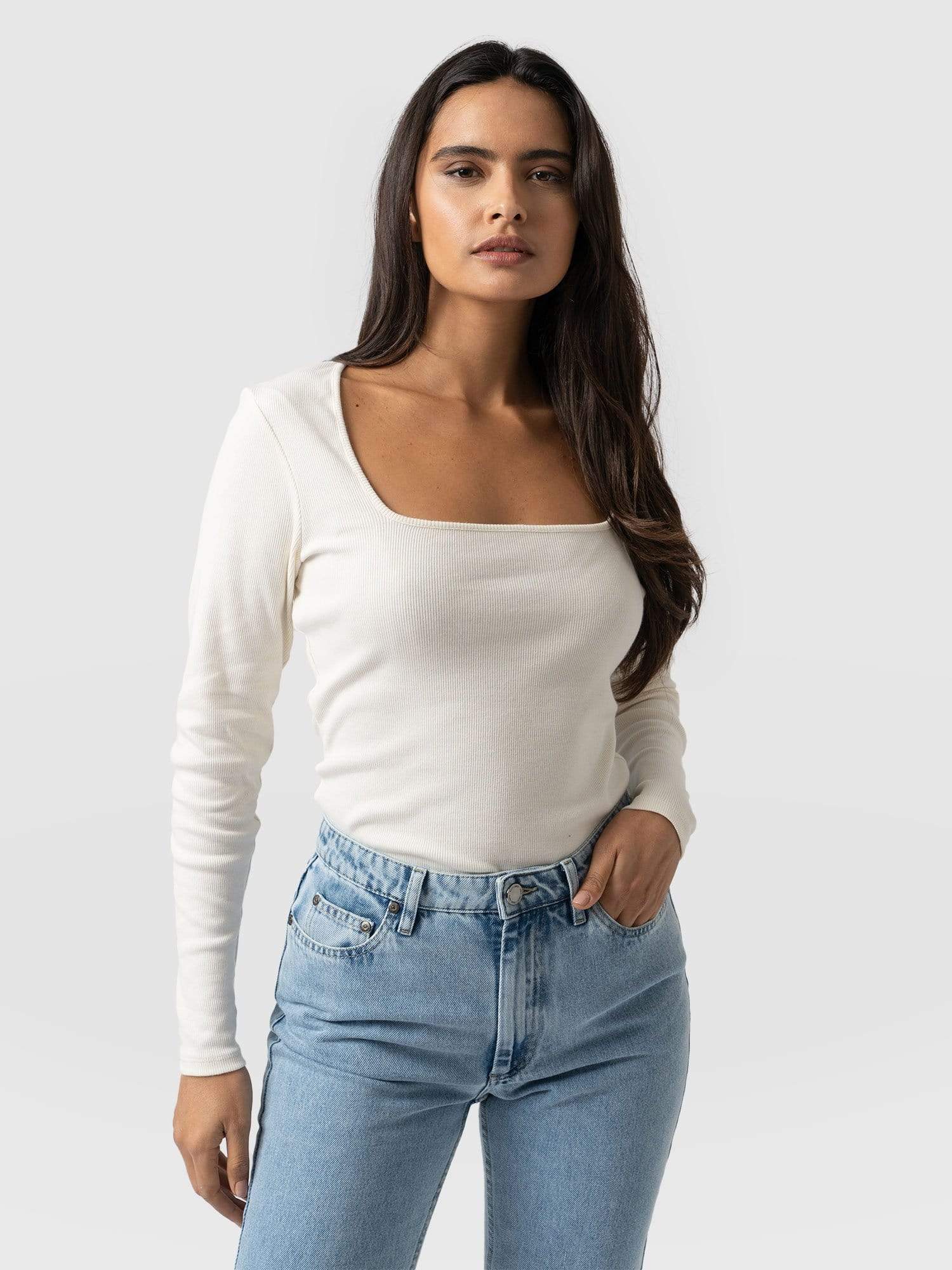 Sloane Ribbed Top Cream - Women's Tops | Saint + Sofia® EU