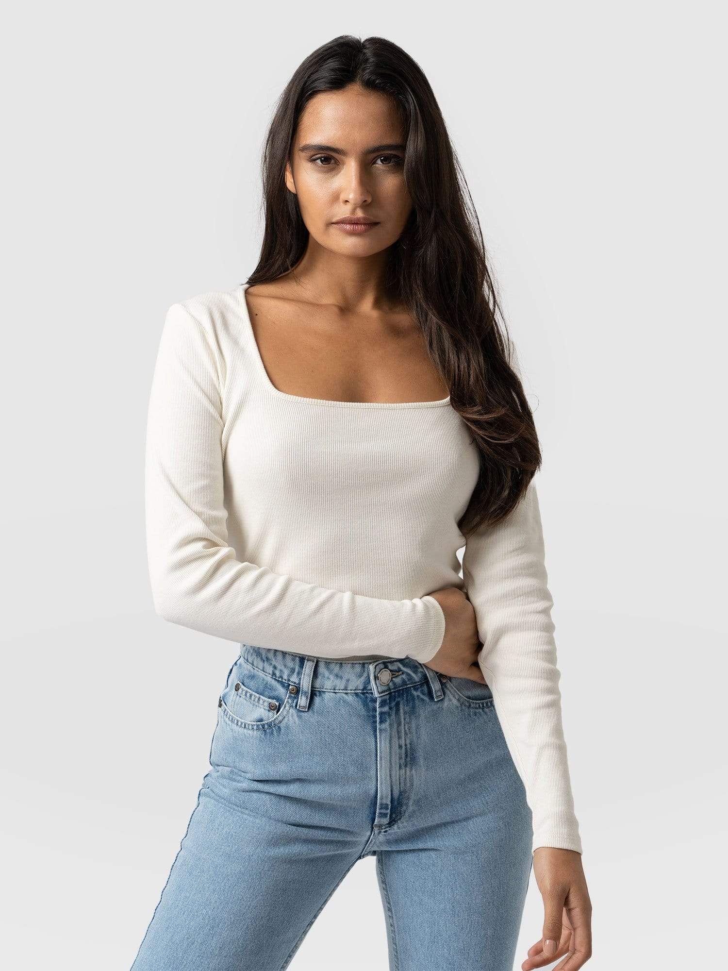 Sloane Ribbed Top Cream - Women's Tops | Saint + Sofia® EU