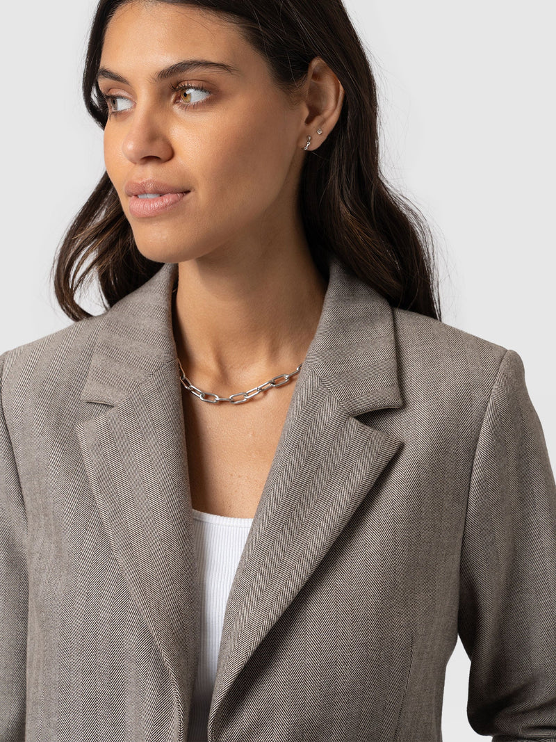 Astrid Cropped Blazer - Brown Herringbone