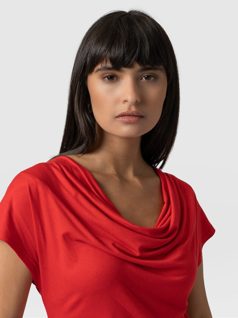 Cowl Neck Tee - Red